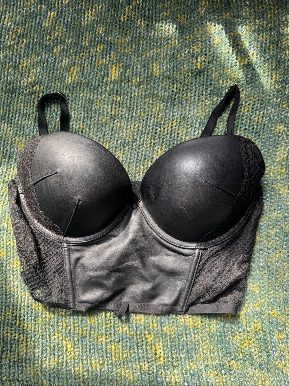 Victoria's Secret Black Longline Underwire Bra with Lace Panels